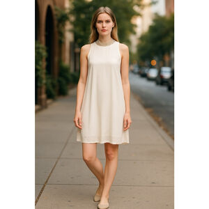 Tiana B. White ,Gold,pearl Bead Collar chiffon overlay shift Mini Dress 10 NWT